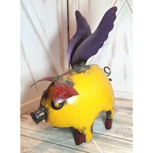 Metal Flying Pig Mexican Folk Art Decor Garden Patio Metal 11.5"